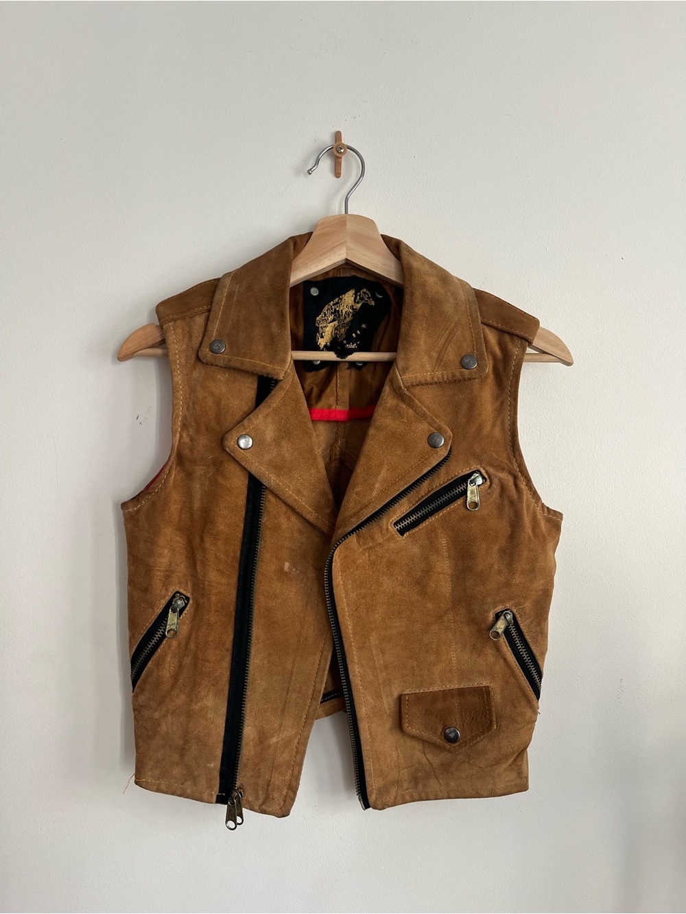 Brown Suede Moto Vest with Zipper Details